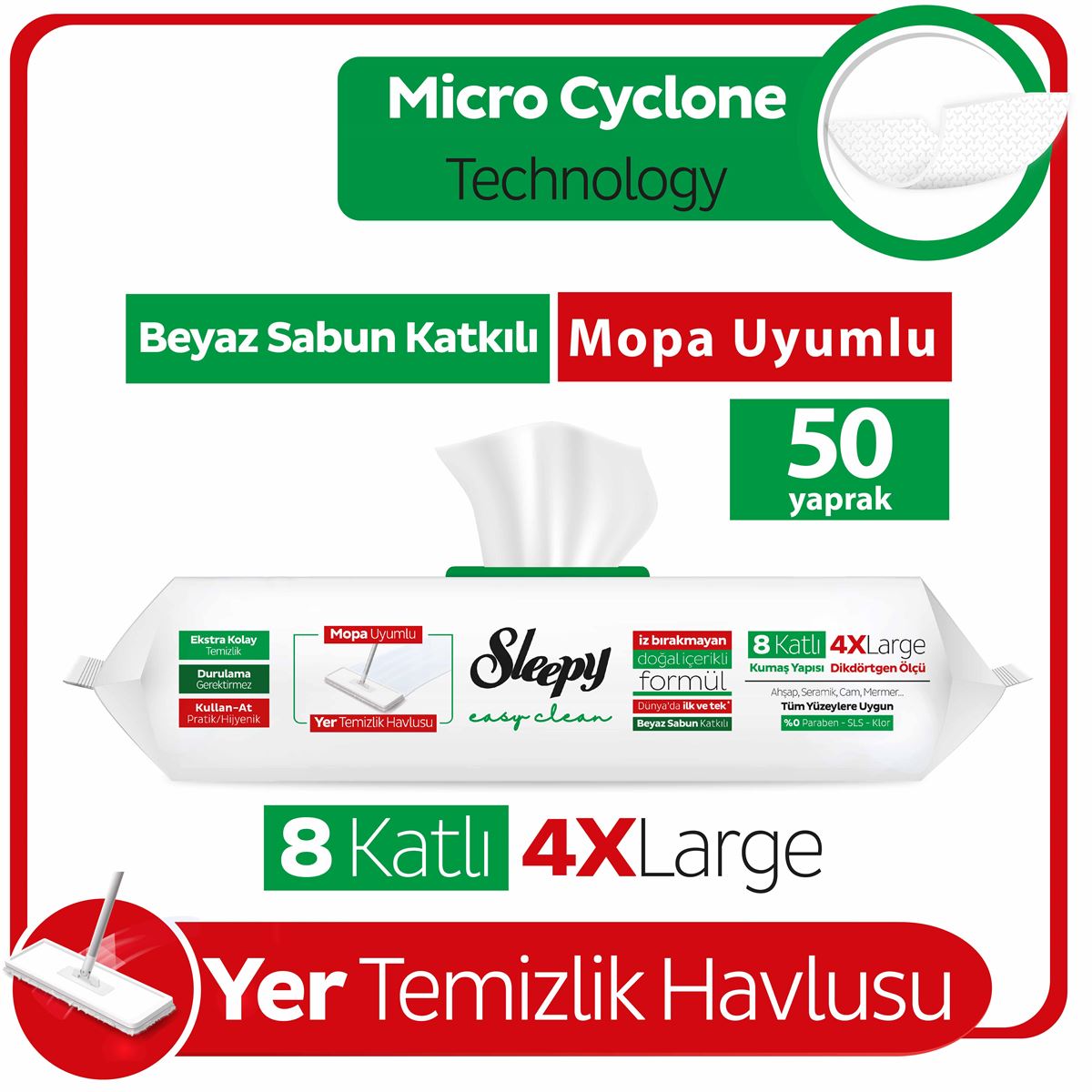 Sleepy Easy Clean White Soap Added Mop Compatible Floor Cleaning Towel 50 Sheets