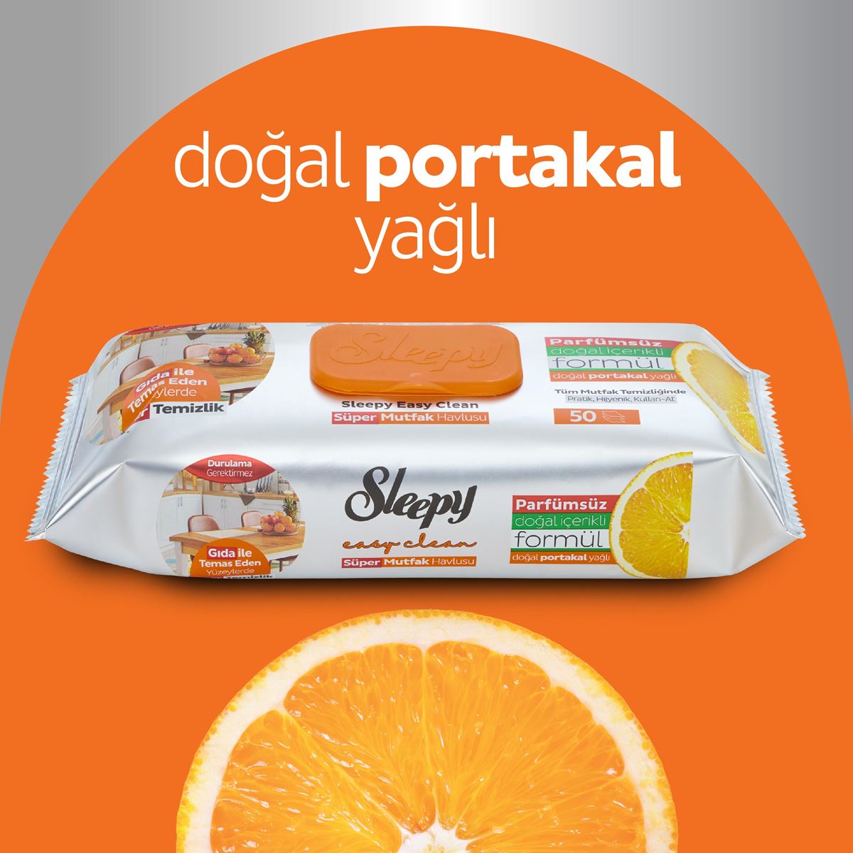 Sleepy Easy Clean Süper Yüzey Temizlik Mutfak Havlusu & Mendili Portakal Yağlı 50 Yaprak