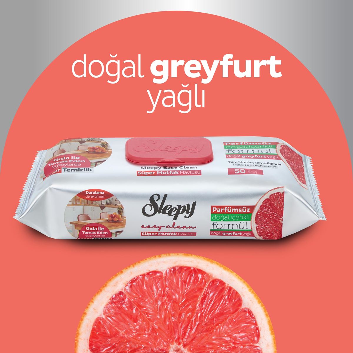 Sleepy Easy Clean Super Surface Kitchen Cleaning Wipes with Grapefruit Oil – 50 Sheets