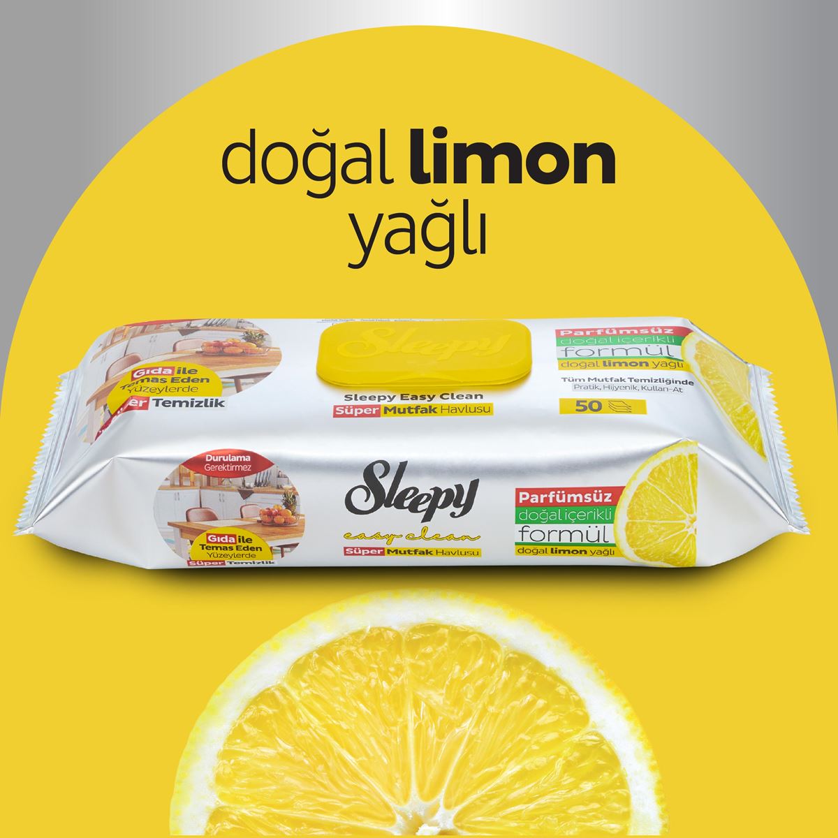 Sleepy Easy Clean Süper Yüzey Temizlik Mutfak Havlusu & Mendili Limon Yağlı 50 Yaprak