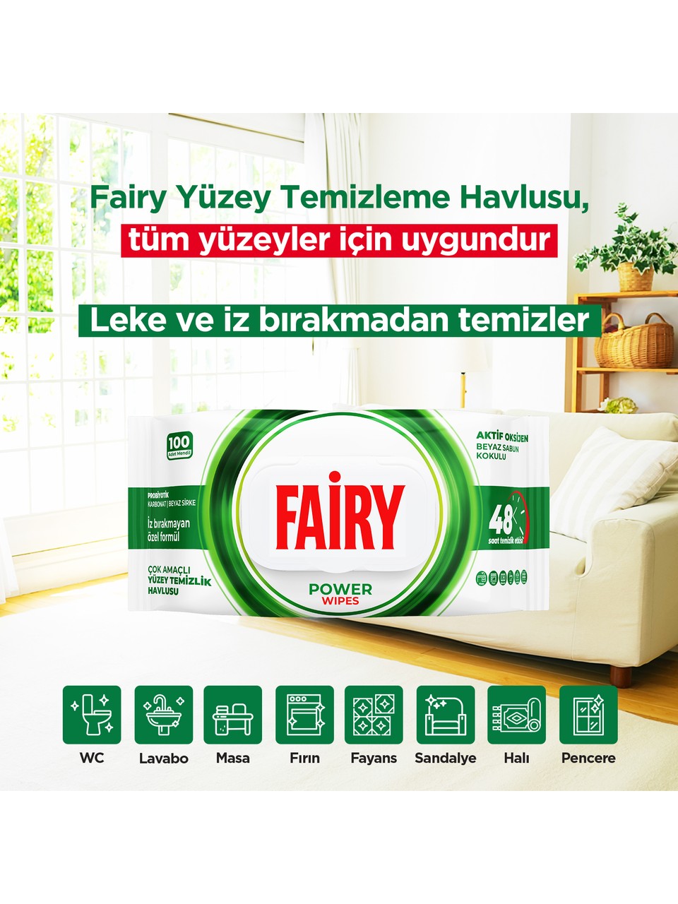 Fairy Multi-Purpose Surface Cleaning Wipes with White Soap, 100 Sheets