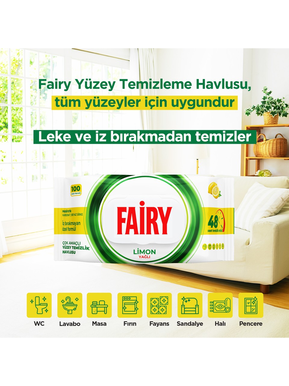 Fairy Multi-Purpose Surface Cleaning Wipes with Lemon Oil 100 Sheets