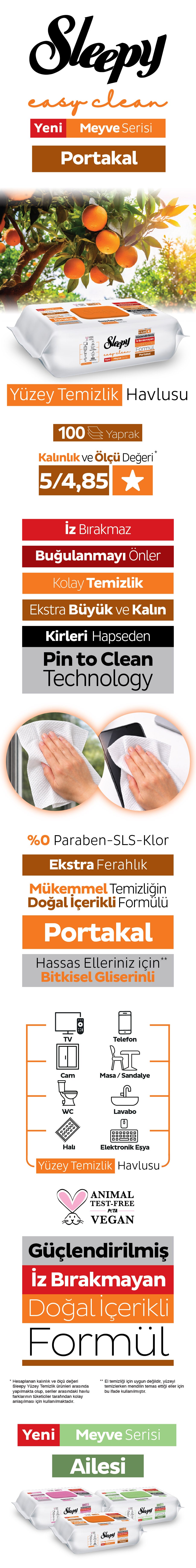 Sleepy Easy Clean Oranje Oppervlaktereinigingsdoekjes 100 Vel