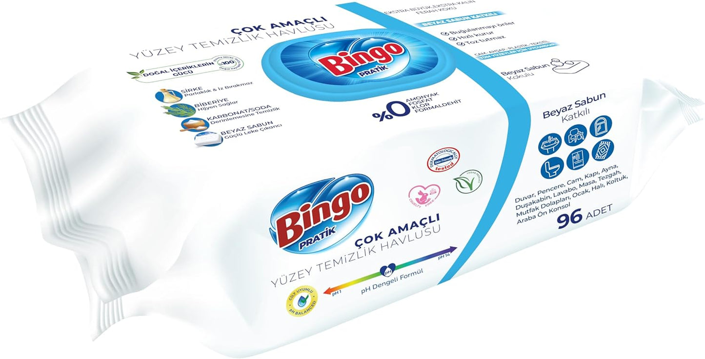 Bingo Practical Surface Cleaning Towel White Soap 96 Sheets