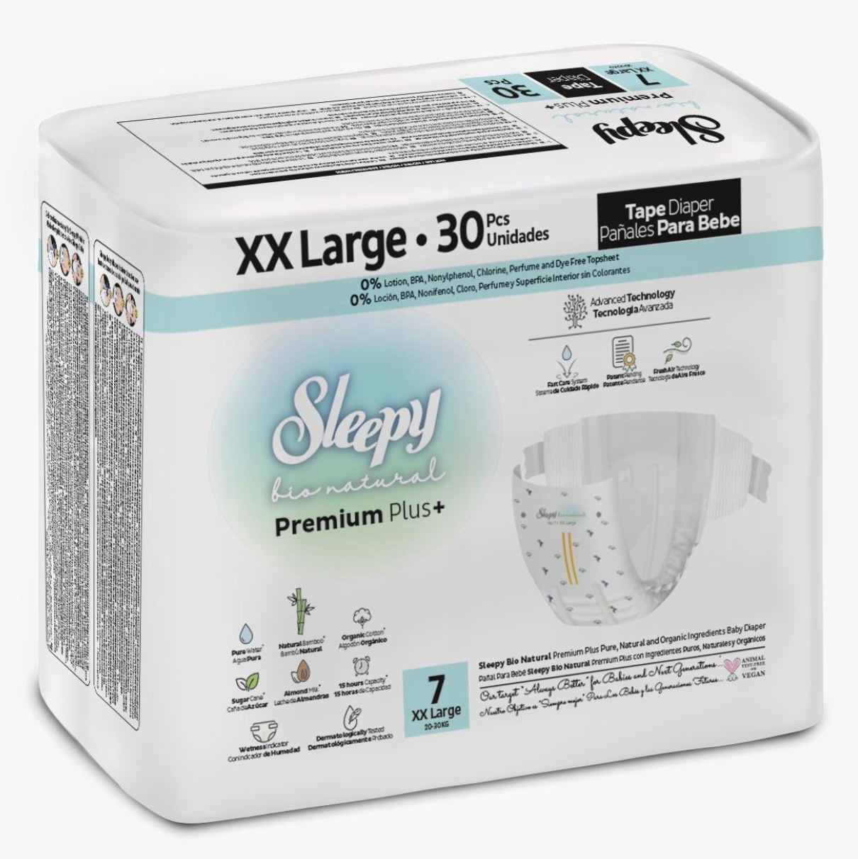 Sleepy Bio Natural Premium Plus Diapers Size 7 XXL (20-30 Kg) 32 Pieces
