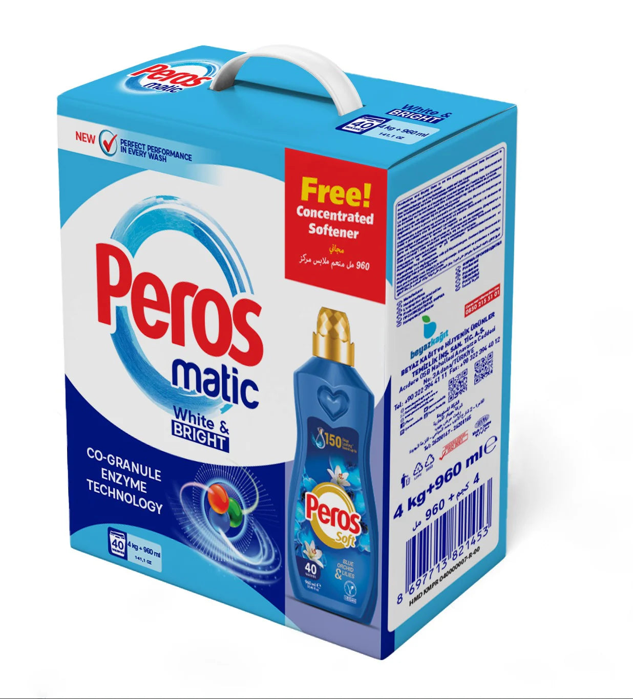 Peros Matic White & Bright 4 Kg + 960 ML Concentrated Fabric Softener