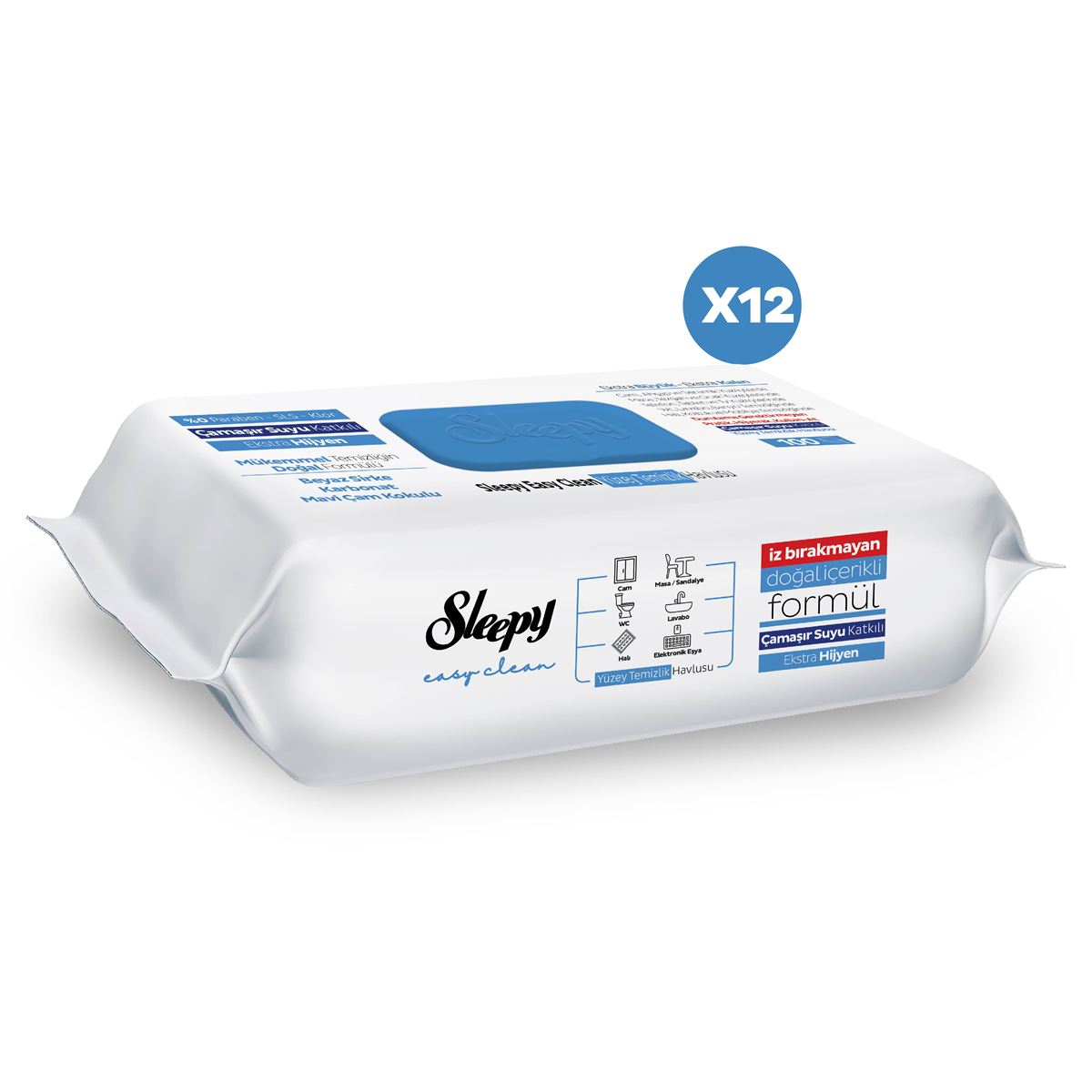 12 x Sleepy Easy Clean Çamaşır Suyu Katkılı Yüzey Temizlik Havlusu 100 Yaprak - Ücretsiz Kargo