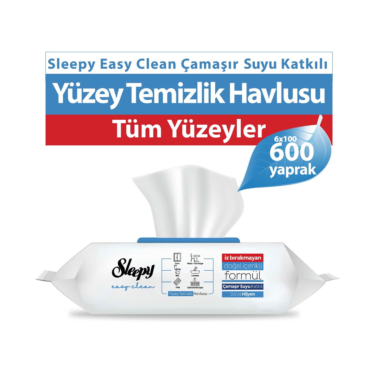 6 x Sleepy Easy Clean Bleach Added Surface Cleaning Towels 100 Sheets - Free Shipping