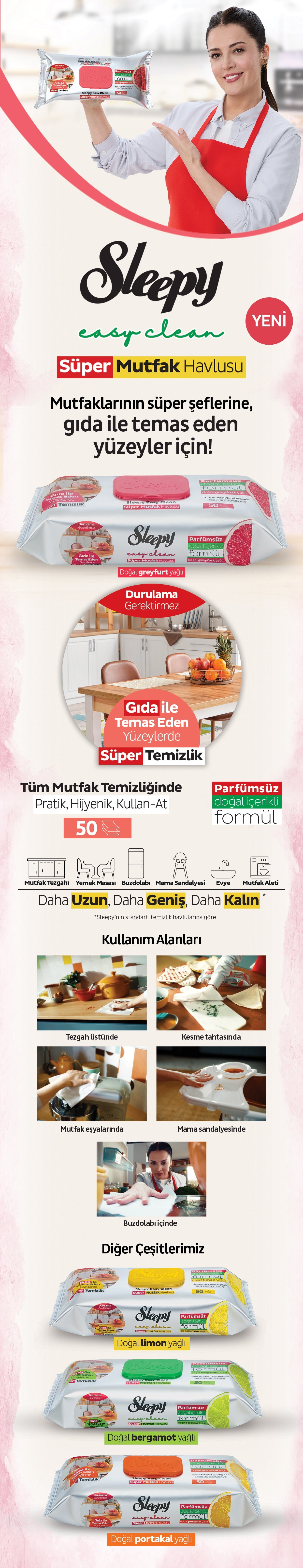 Sleepy Easy Clean Super Surface Kitchen Cleaning Wipes with Grapefruit Oil – 50 Sheets