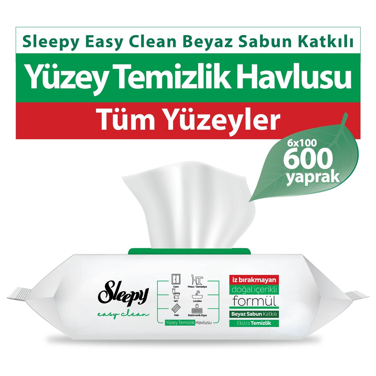 6 x 100 Sleepy Easy Clean White Soap Added Surface Cleaning Towels - Free Shipping