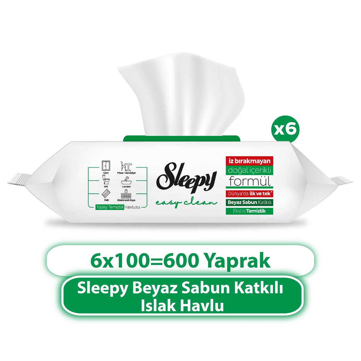 6 x 100 Sleepy Easy Clean White Soap Added Surface Cleaning Towels - Free Shipping