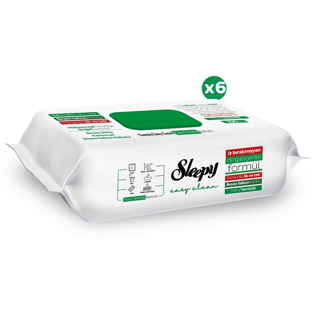 6 x 100 Sleepy Easy Clean White Soap Added Surface Cleaning Towels - Free Shipping