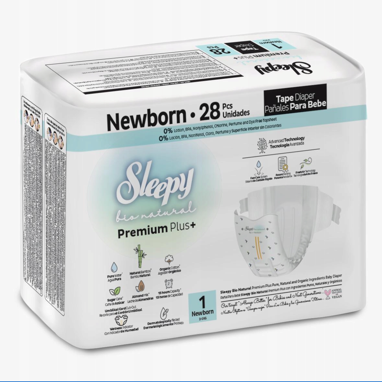 Sleepy Bio Natural Premium Plus Newborn Diapers Size 1 (2-5 Kg) 28 Pieces