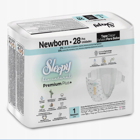 Sleepy Bio Natural Premium Plus Newborn Diapers Size 1 (2-5 Kg) 28 Pieces