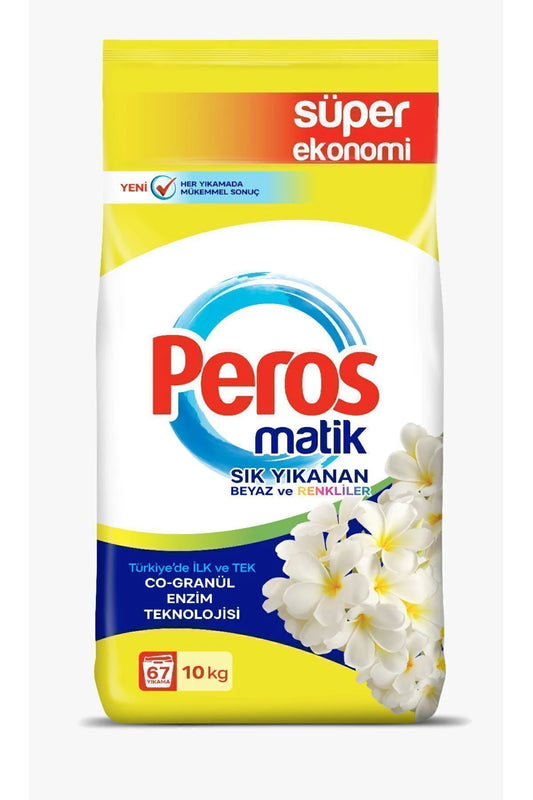 Peros Matik Yasemin Çiçeği Sık Yıkanan Beyaz ve Renkliler 10 kg - 67 Yıkama