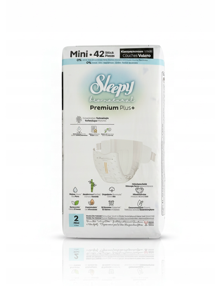 SLEEPY Bio Natural Premium Plus+ Пелени за бебиња бр. 2 (3-6 кг), 42 пелени