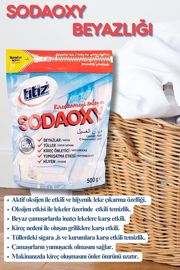 Titiz Sodaoxy Oksijen Takviyeli Beyazlar İçin Çamaşır Sodası - Ekstra Hijyen ve Koruma 500g