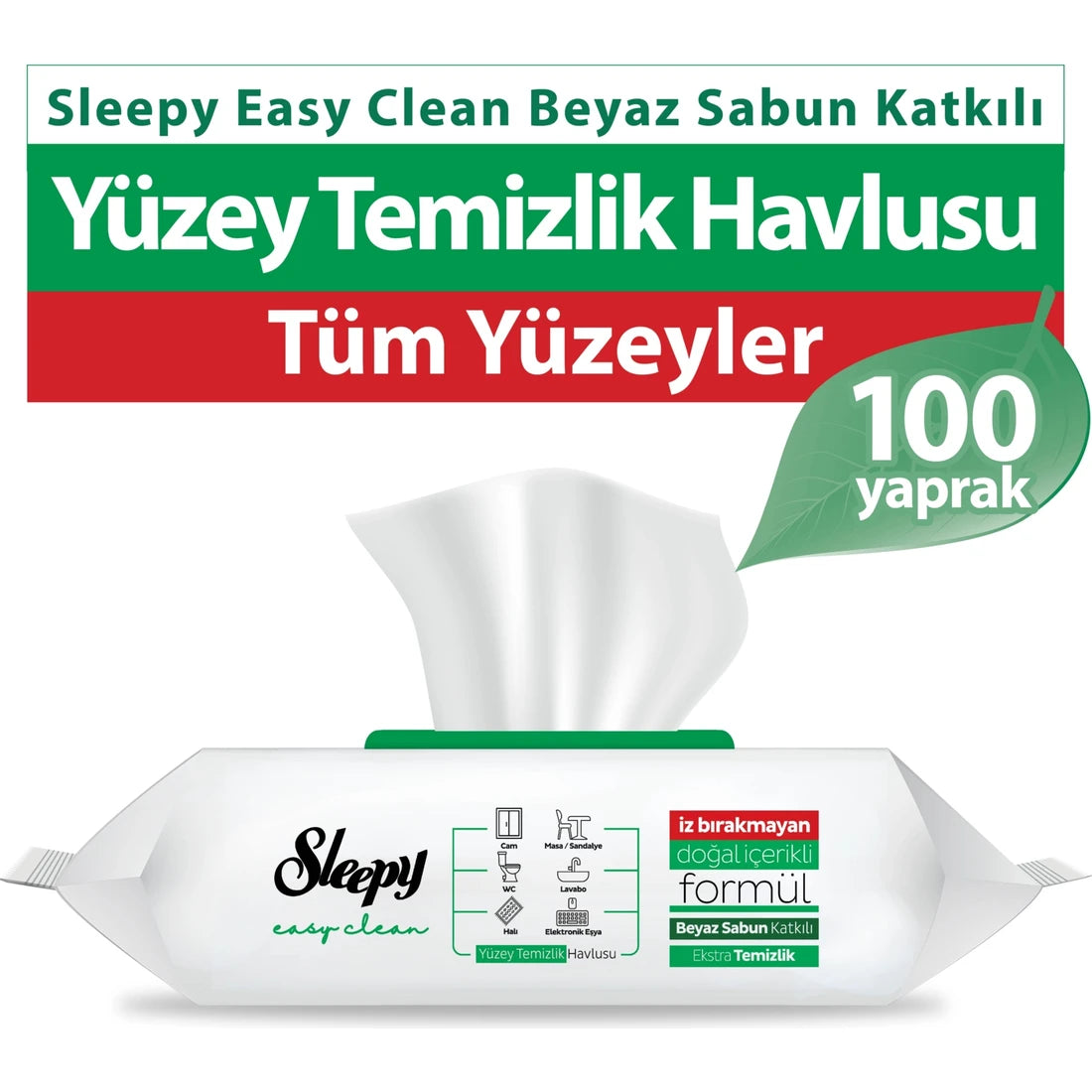 Sleepy Easy Clean Surface Cleaning Towel 100 Sheets White Soap