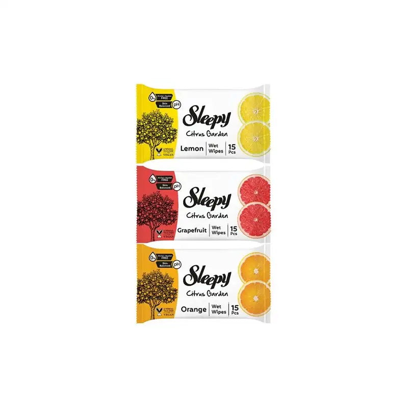 Sleepy Citrus Garden Wet Wipes 3x15 (45 Sheets) – Orange, Lemon and Grapefruit Scented