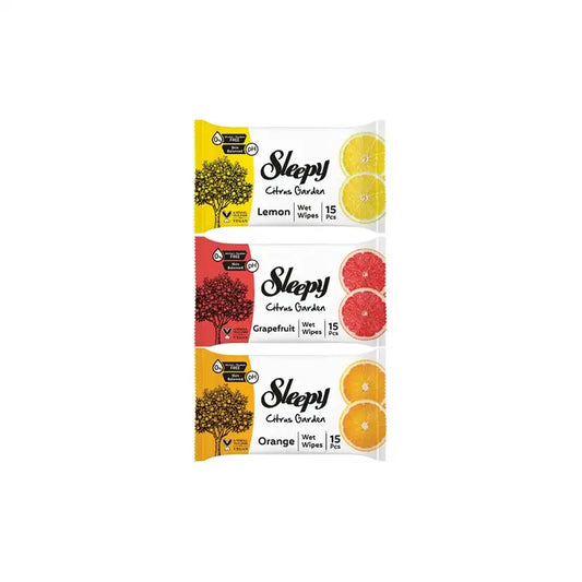Sleepy Citrus Garden Wet Wipes 3x15 (45 Sheets) – Orange, Lemon and Grapefruit Scented