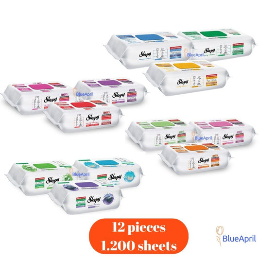 Sleepy Easy Clean Cleaning Wipes Set 12 x 100 – Green, Blue, Yellow, Cherry Blossom, Lily, Bouquet, Orchid, Pine, Ocean, Montain, Pomelo, Orange & Pineapple  – For Kitchen, Bathroom & All Surfaces