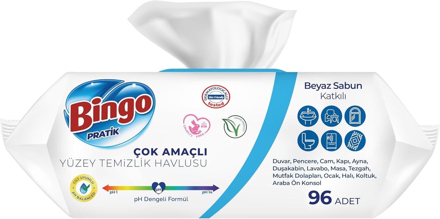 Bingo Practical Surface Cleaning Towel White Soap 96 Sheets