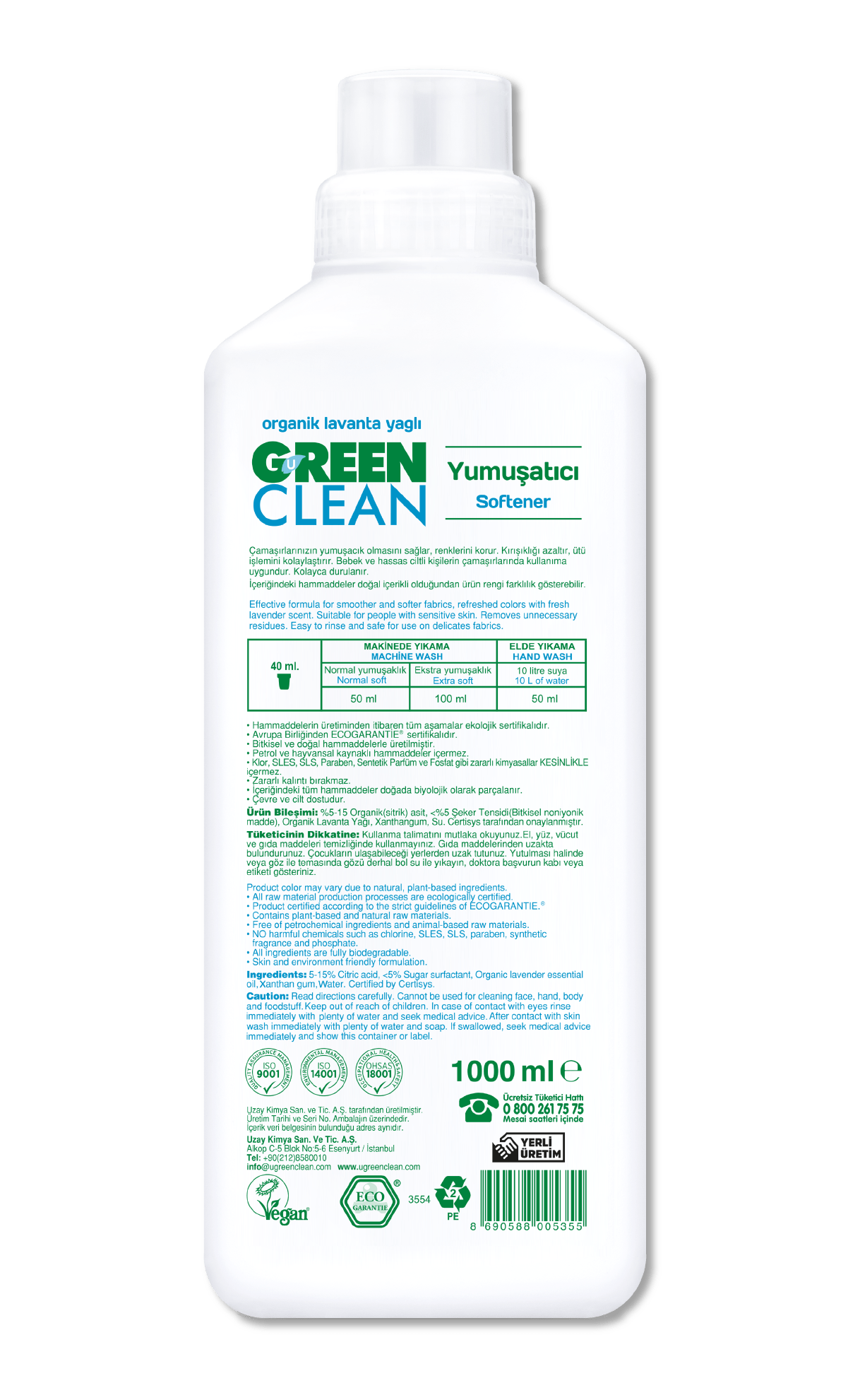 U Green Clean Hassas Bitki Bazlı Yumuşatıcı 1000ML 