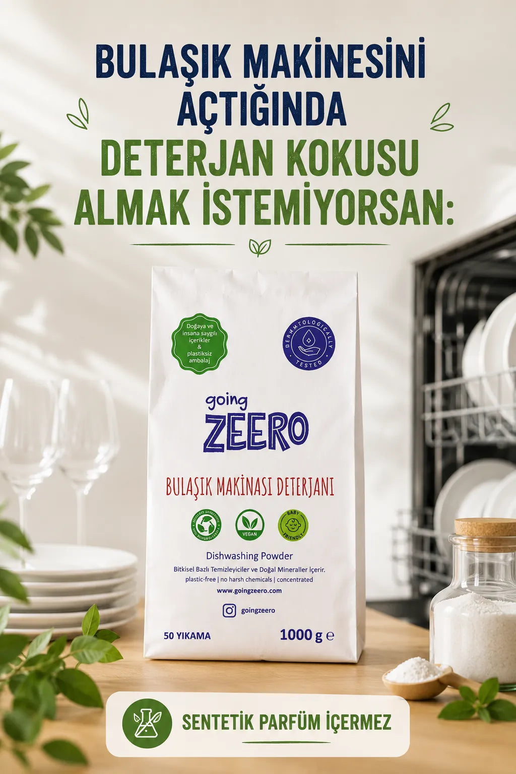 Zeero Natural Dishwasher Powder – Powerful Cleaning – 50 Washes – Eco-Friendly & Plastic-Free