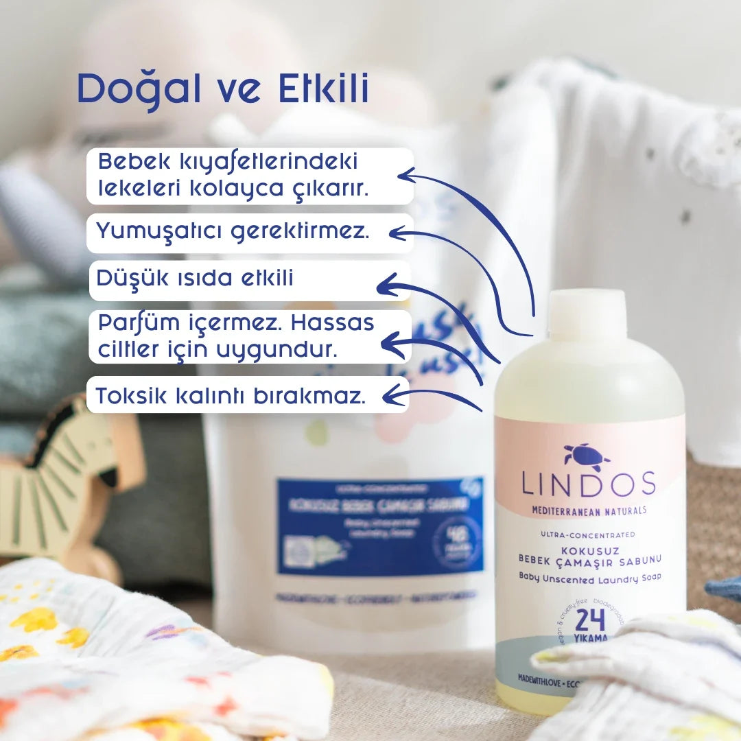 Lindos Naturals Doğal Bebek Çamaşır Deterjanı Yedek – Kokusu – 1200 ml – 48 Yıkamaya Kadar