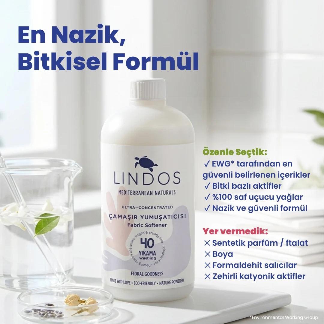 Lindos Naturals Doğal Konsantre Çamaşır Yumuşatıcısı – Sardunya ve Lavanta – 600 ml – 40 Yıkama