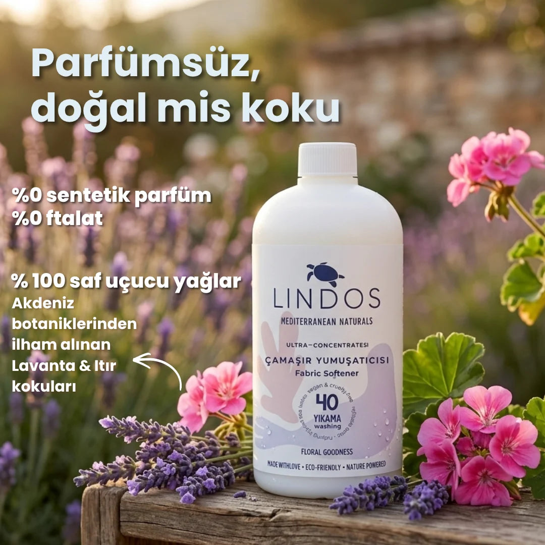Lindos Naturals Doğal Konsantre Çamaşır Yumuşatıcısı – Sardunya ve Lavanta – 600 ml – 40 Yıkama