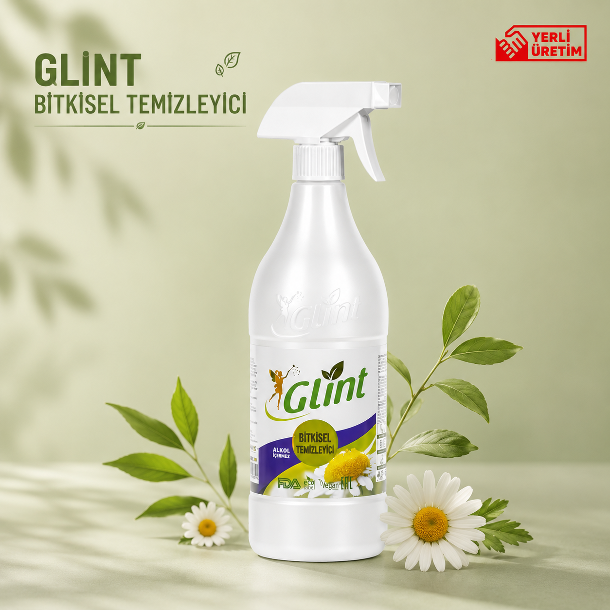 Glint natural plant-based cleaner spray bottle with eco-friendly formula and herbal ingredients