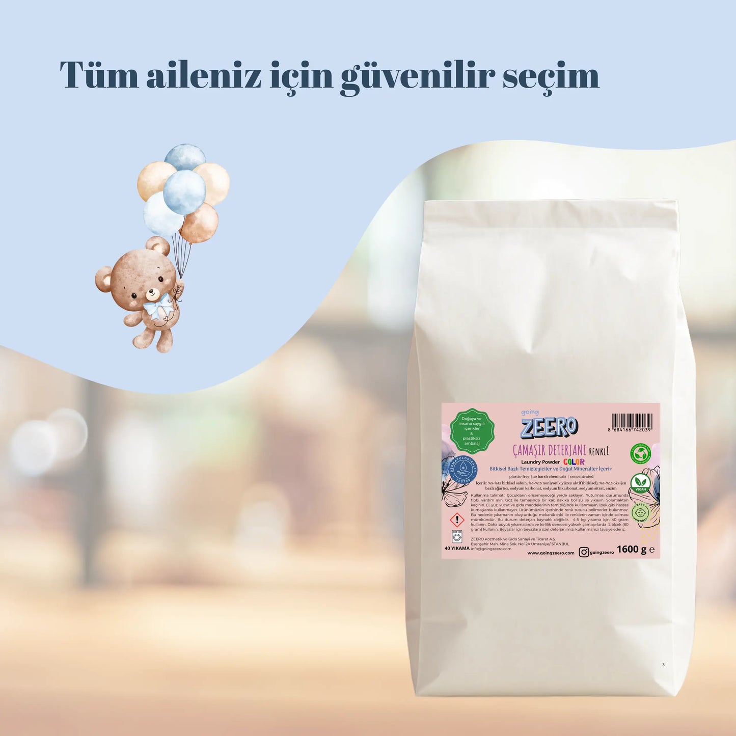 Zeero Natural Concentrated Laundry Detergent for Colored Clothes - Plant & Mineral Sources - 40 Washes