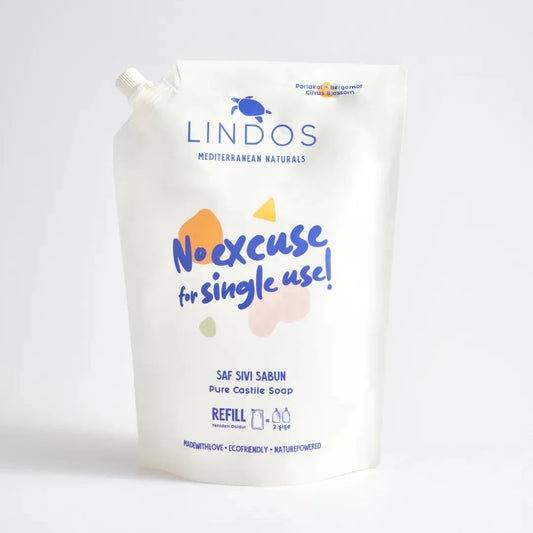 Lindos Naturals Pure Liquid Castile Soap - Orange & Bergamot - 1200 ml Refill