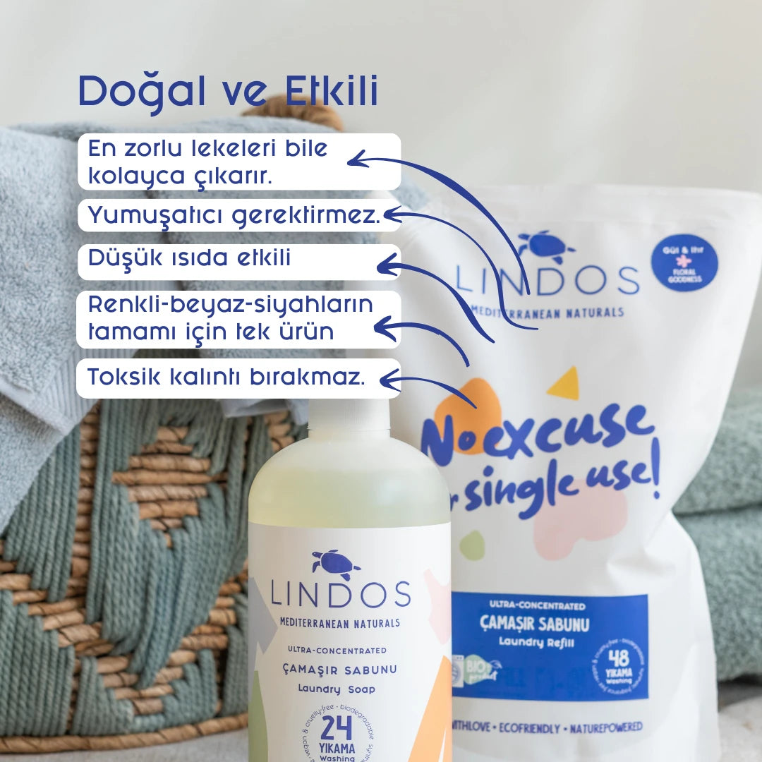 Lindos Naturals Wasmiddel, Kruidenzeep – Roos &amp; Neroli, Navulling 1200 ml