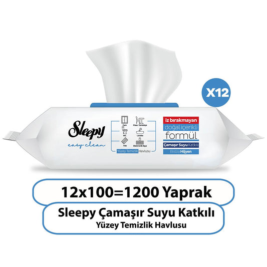 12 x Sleepy Easy Clean Çamaşır Suyu Katkılı Yüzey Temizlik Havlusu 100 Yaprak - Ücretsiz Kargo