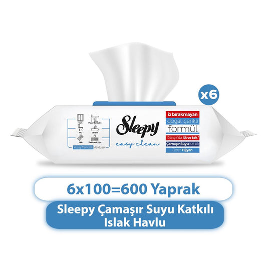 6 x Sleepy Easy Clean Çamaşır Suyu Katkılı Yüzey Temizlik Havlusu 100 Yaprak - Ücretsiz Kargo