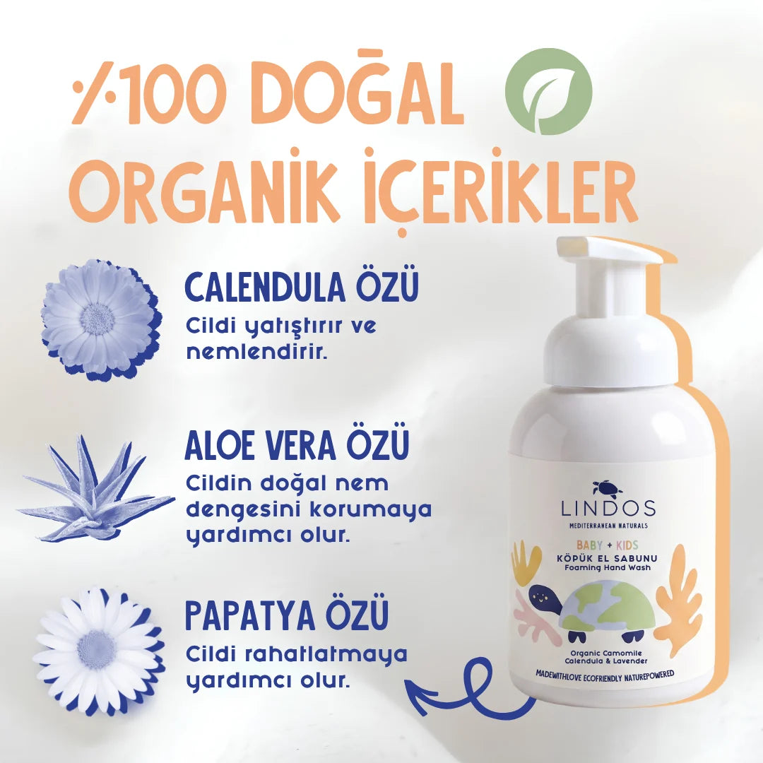 Lindos Naturals Organik Köpüren El Sabunu (Çocuklar için) – Lavanta – 300 ml