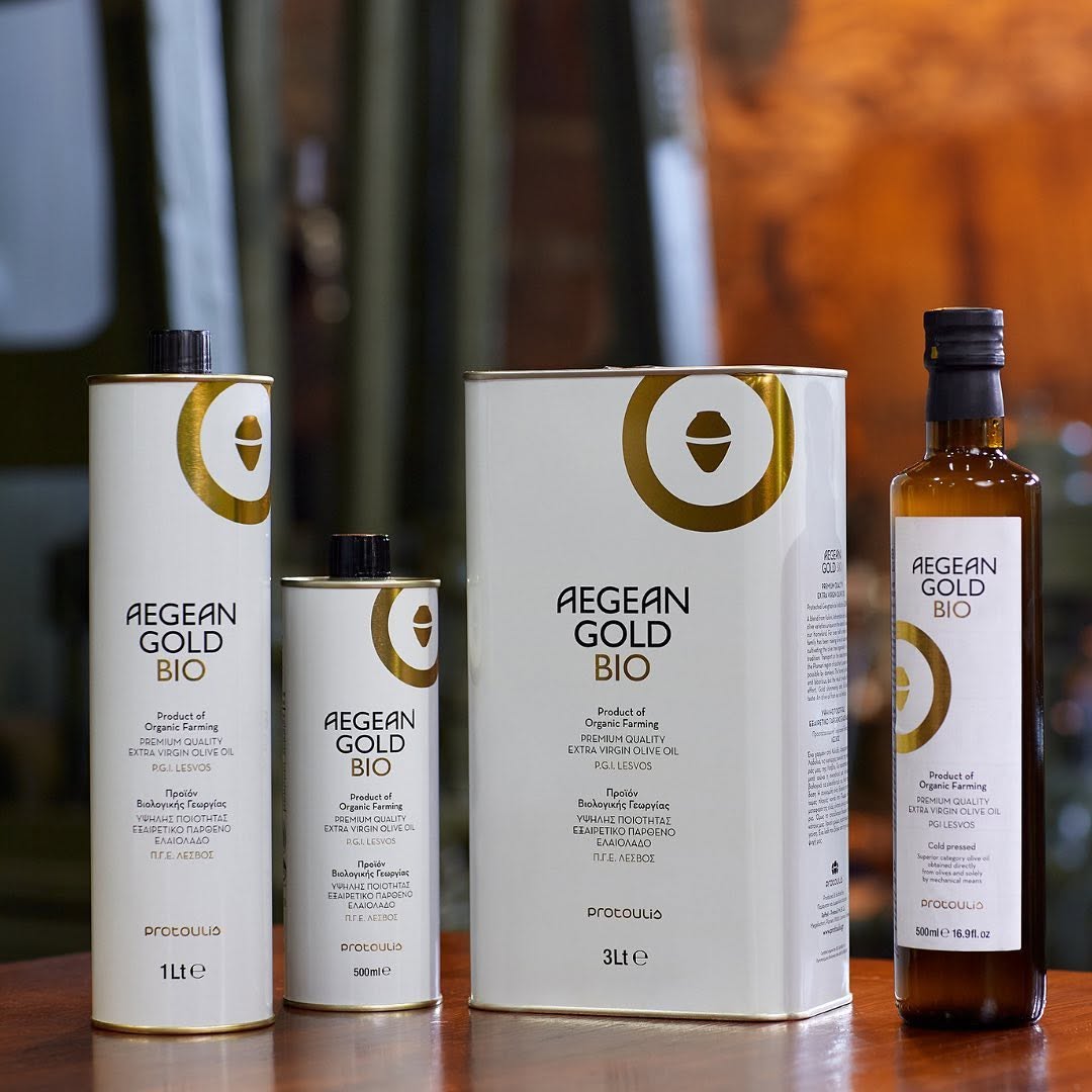 Protoulis Aegean Gold Bio organic extra virgin olive oil 1L tin PGI Lesvos Greece