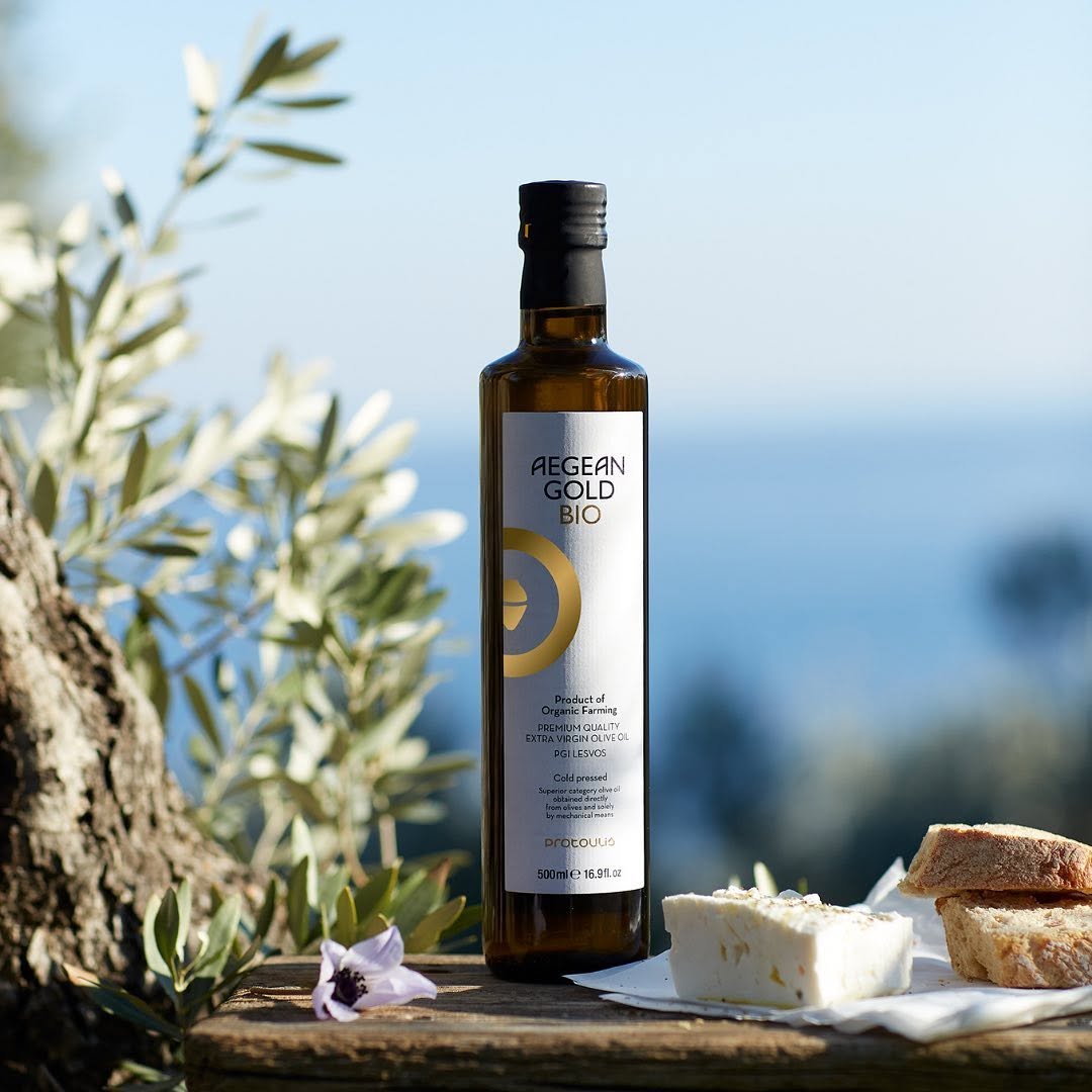 Protoulis Aegean Gold Bio organic extra virgin olive oil 500ml dark glass bottle from Lesvos Greece