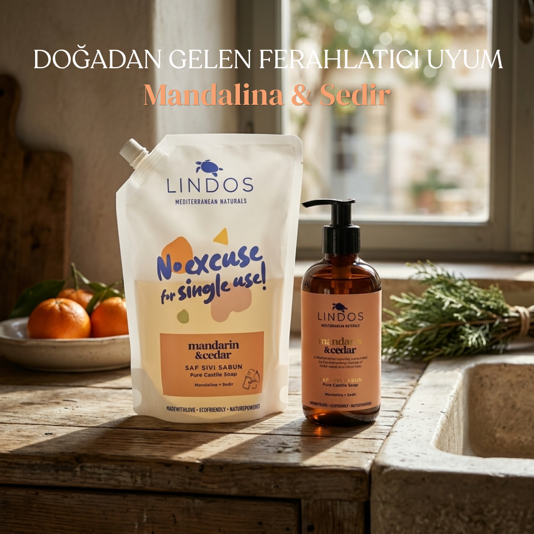 Lindos Naturals Pure Liquid Castile Soap Refill – Mandarin & Cedar – 1200 ml