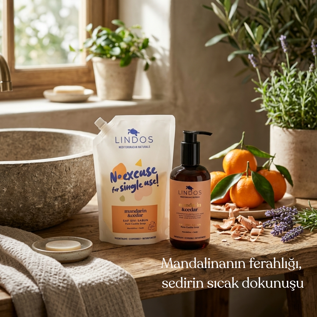 Lindos Naturals Pure Liquid Castile Soap Refill – Mandarin & Cedar – 1200 ml