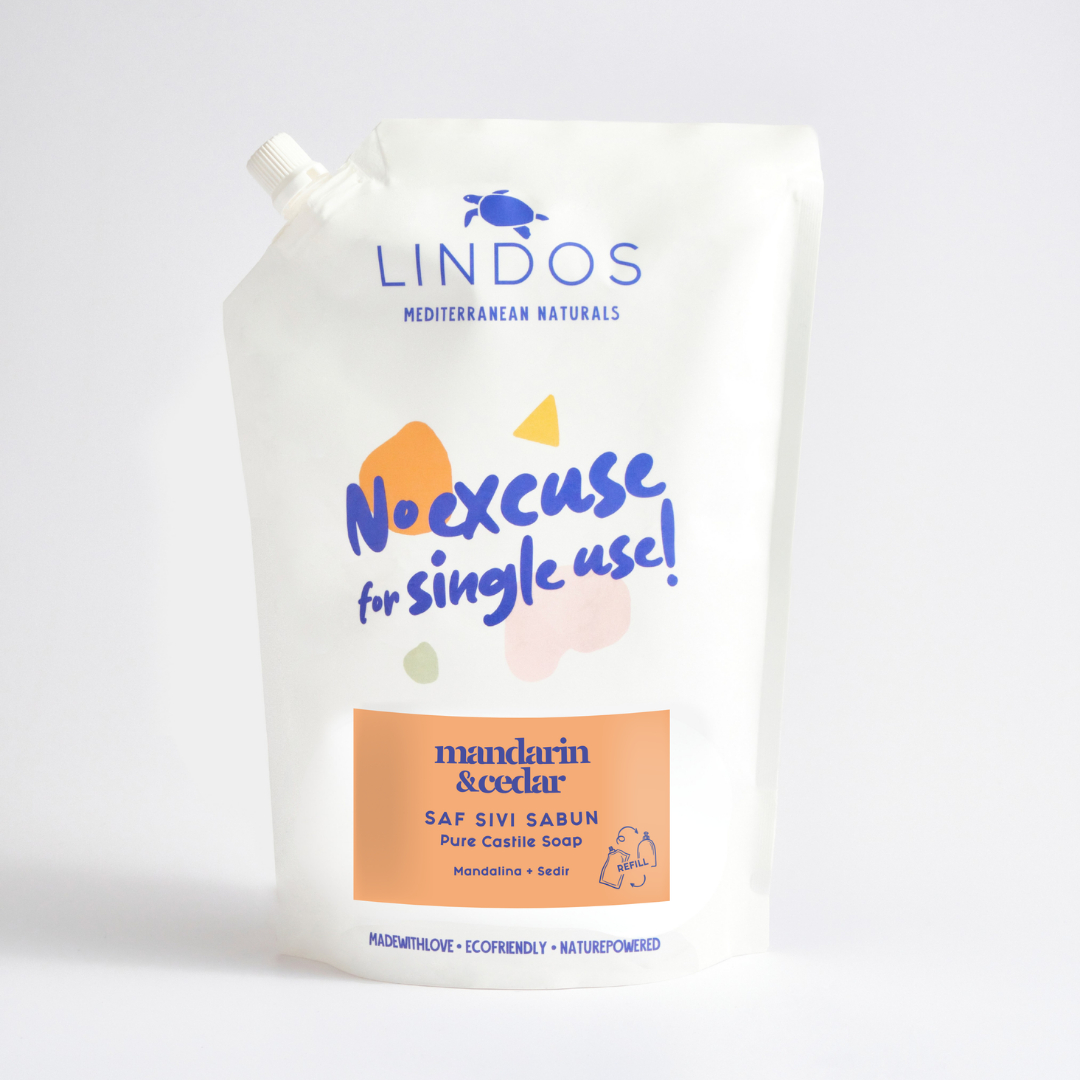 Lindos Naturals Pure Liquid Castile Soap Refill – Mandarin & Cedar – 1200 ml