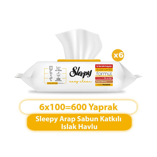 6 x Sleepy Easy Clean Arap Sabunu Katkılı Yüzey Temizlik Havlusu 100 Yaprak - Ücretsiz Kargo