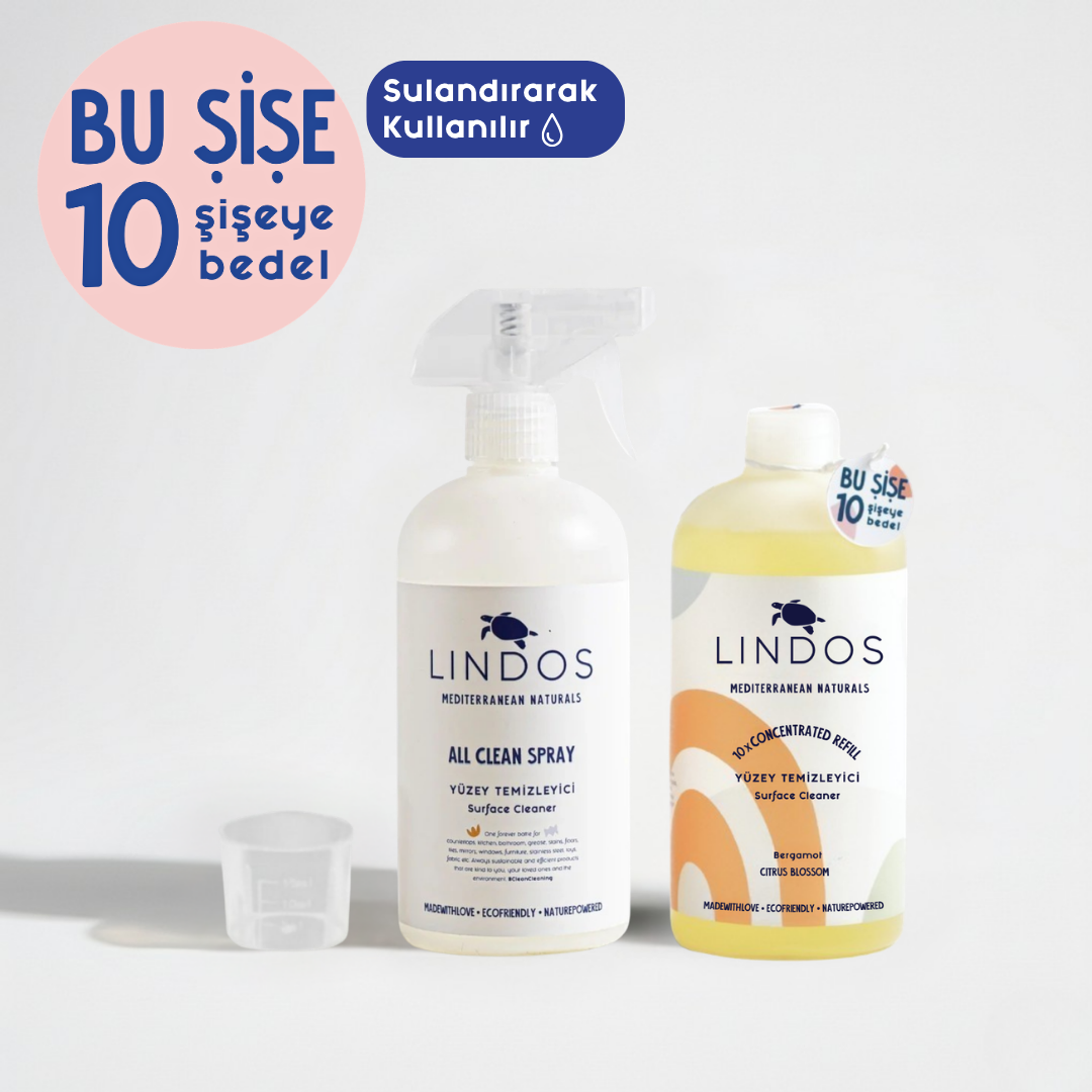 Lindos Naturals Super Concentrated Surface Cleaner – Orange & Bergamot – 600 ml + Spray Bottle