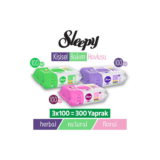 Sleepy Personal Care Wipes Mixed Pack 300 Sheets with Natural Floral and Herbal varieties alcohol free and halal certified