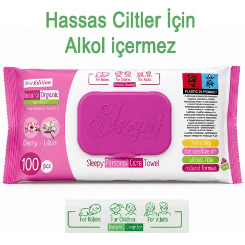Sleepy Floral (Kiraz ve Zambak) Kişisel Bakım Mendili 100 Yaprak - Alkolsüz ve Helal
