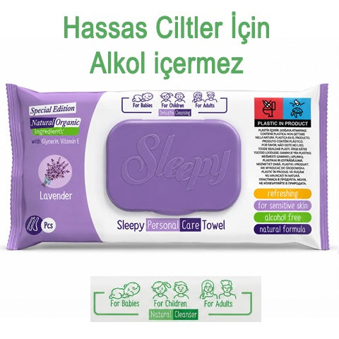 Sleepy Herbal (Lavender) Personal Care Wipes 100 Sheets - Alcohol Free & Halal